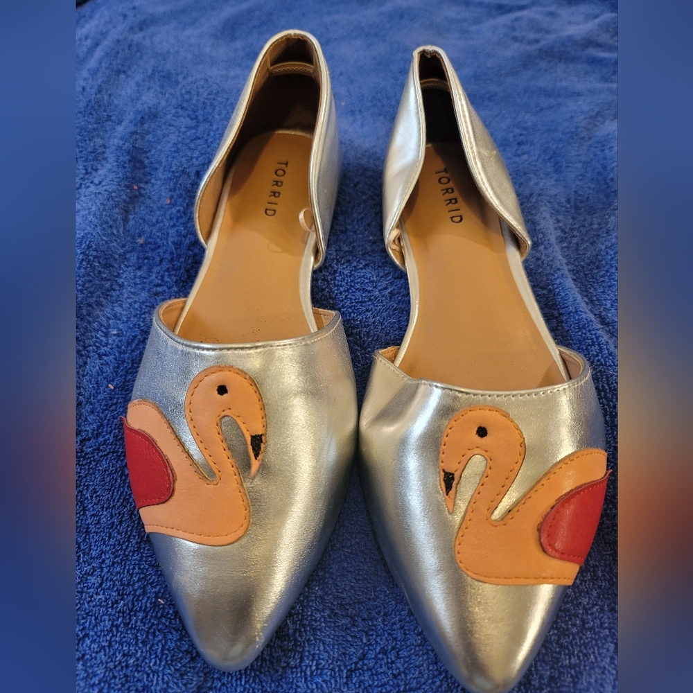 Torrid Women's Silver Flamingo Flats-Slip On-Pointed Toe